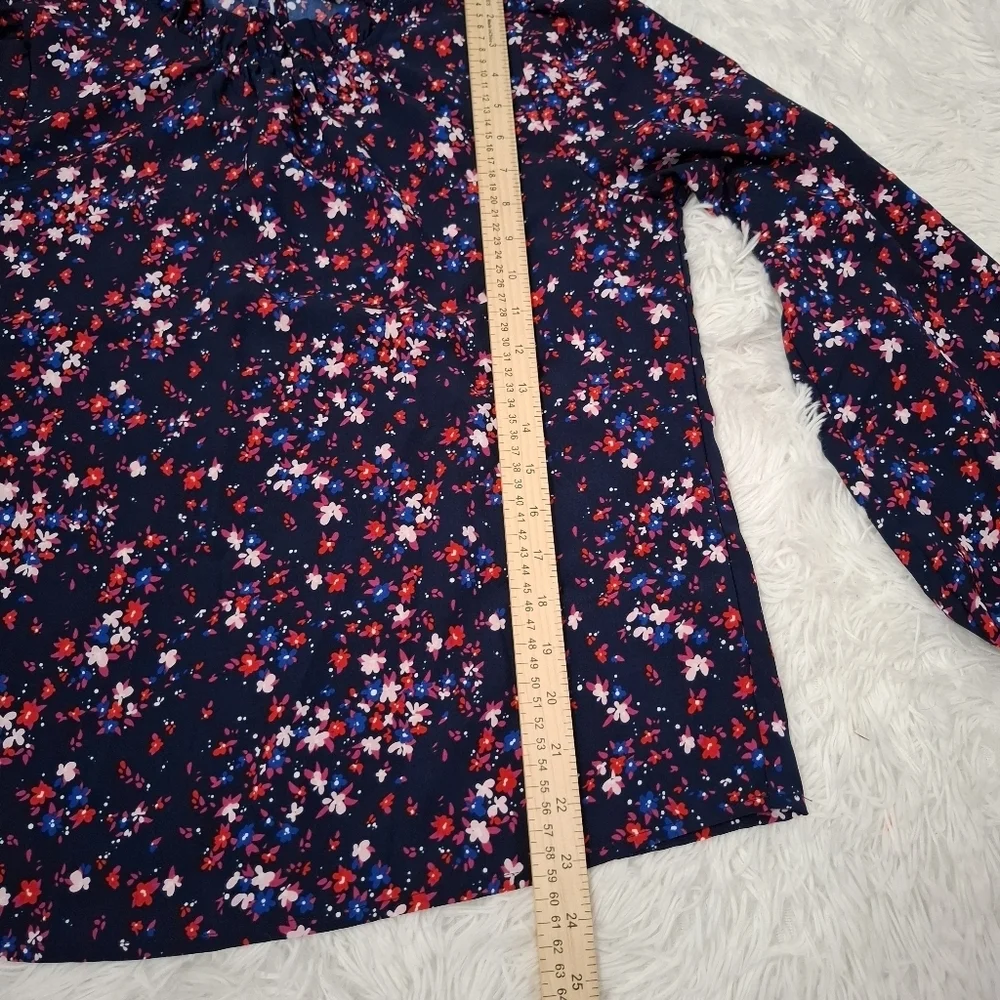 J. Crew Classic-fit collarless  puff-sleeve  Long Sleeve Ruffleneck Floral Top S